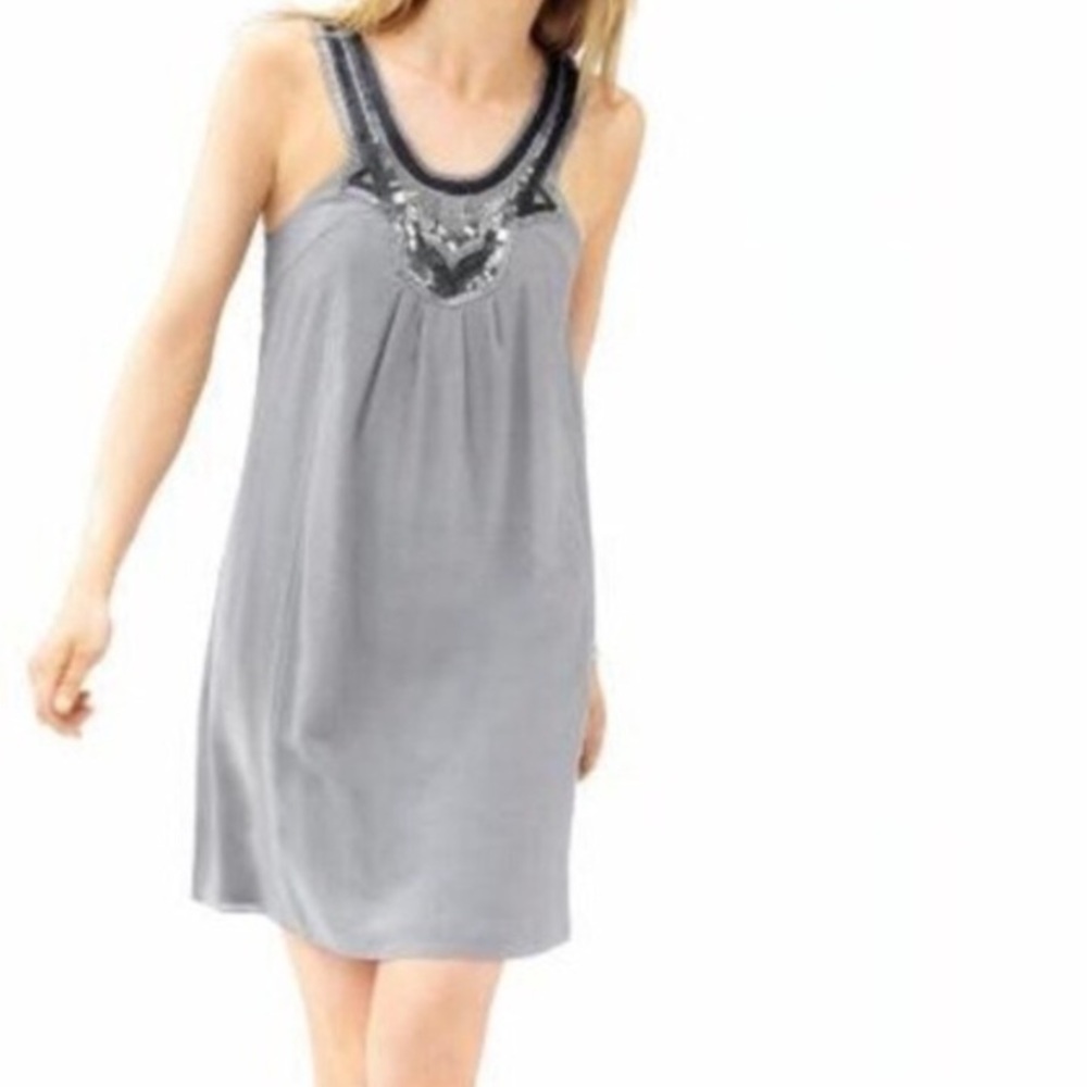 NWT Banana Republic Gray Embellished Silk Dress